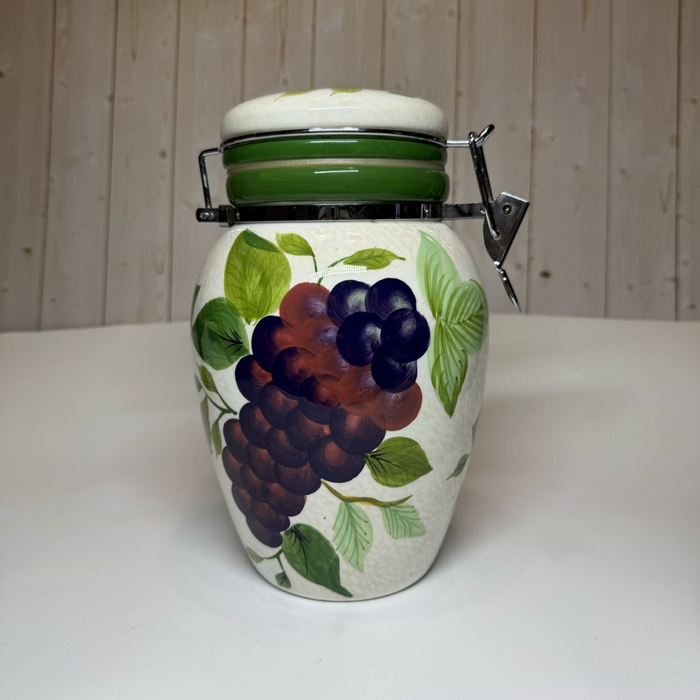 Sakura Sonoma Canister with Hinged Lids Hand Painted 9"